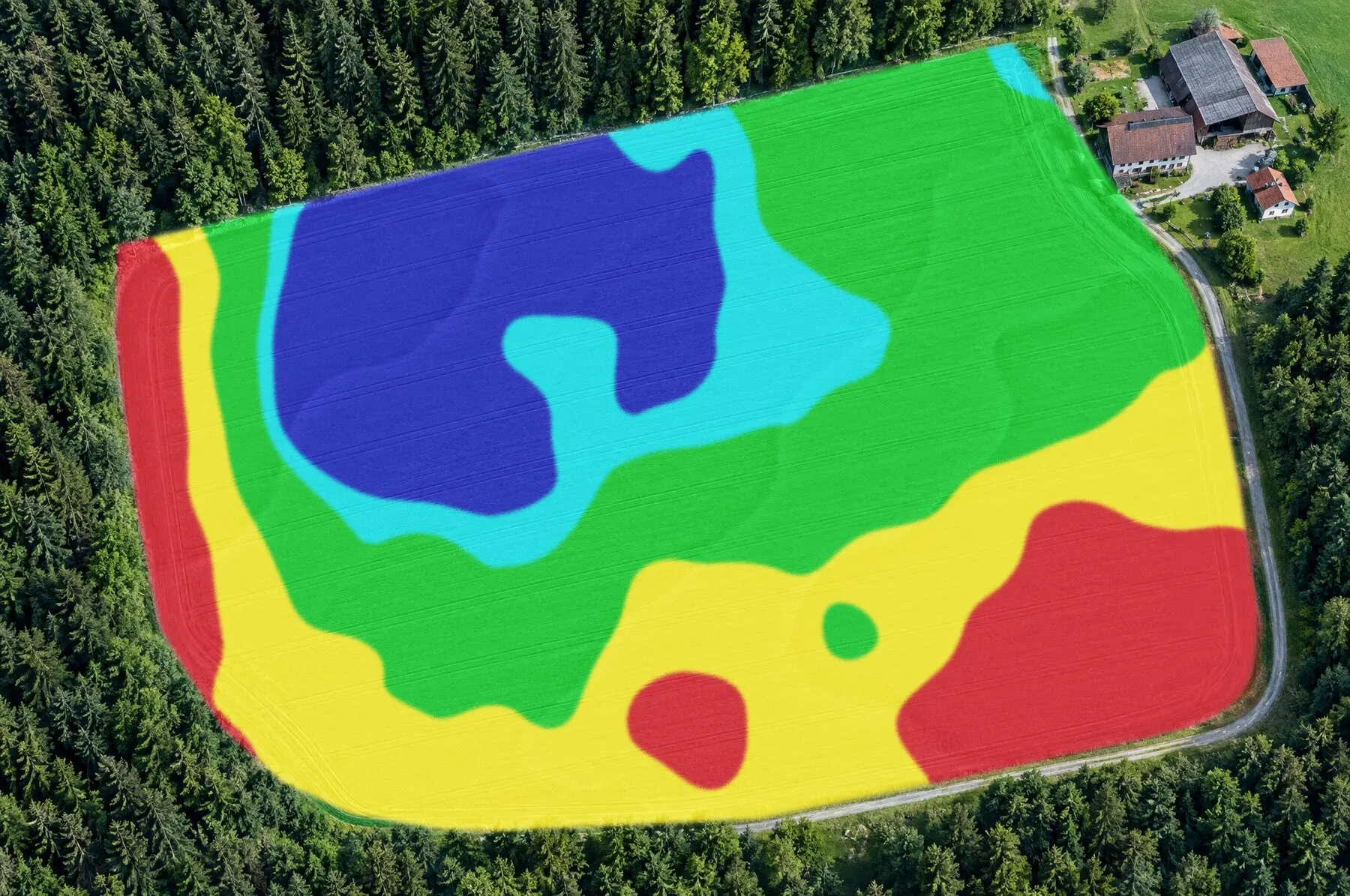 Applikationskarte eines Schlags: fünf unregelmäßige Zonen mit unterschiedlichen Ausbringmengen, von 140 bis 220 Kilogramm je Hektar